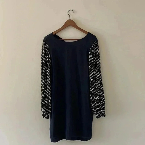 French Connection Sunspark gold sequin silk Navy Blue Dress size 6 - Picture 4 of 9